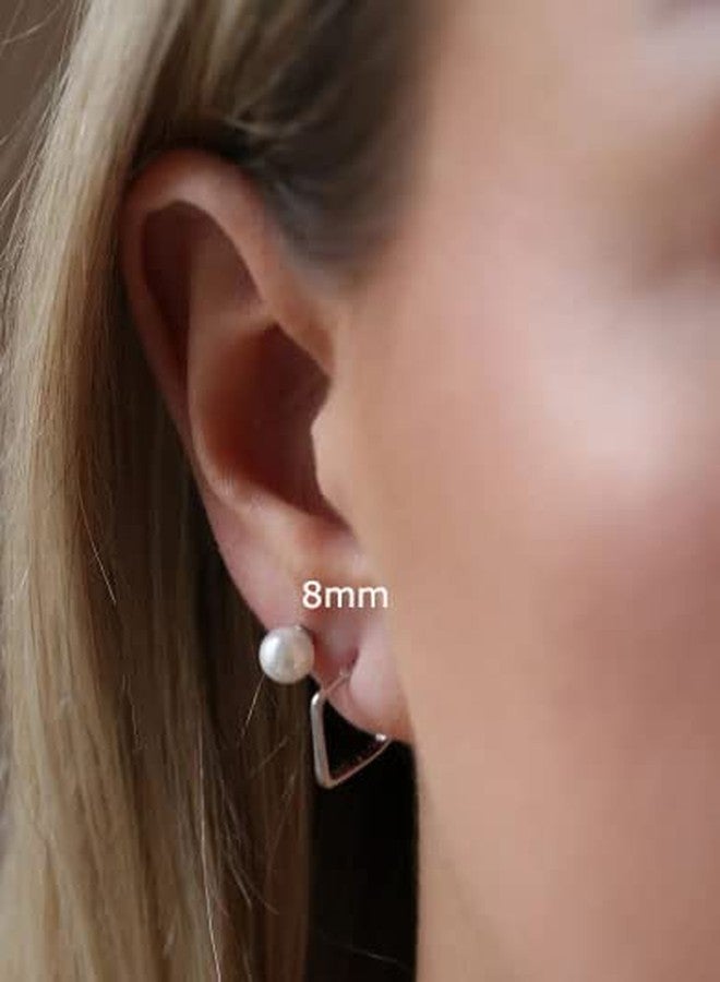 Renkovte 14K Gold 8mm Pearl Stud Earrings for Women,Flat Screw Back Pearl Cartilage Helix Earrings 316L Surgical Steel Round Pearl Piercing Jewelry Gift Hypoallergenic(8mm, Gold) - Image 4